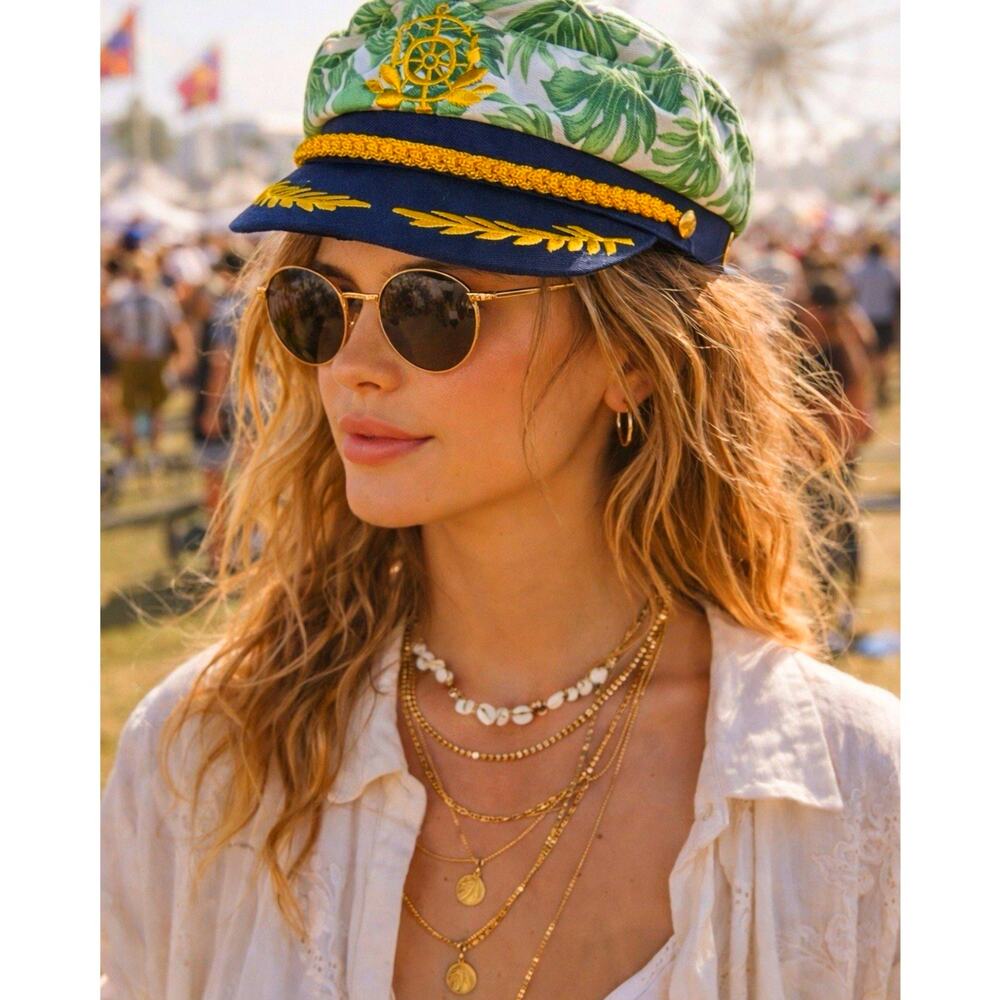 Tropical Captain Hat Nautical Gold Embroidered Yacht Club Style Fashion Hat